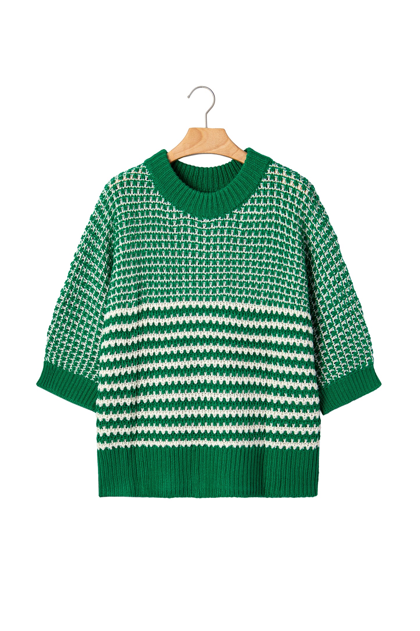 Striped 3/4 Draped Sleeve Slouchy Knitted Top
