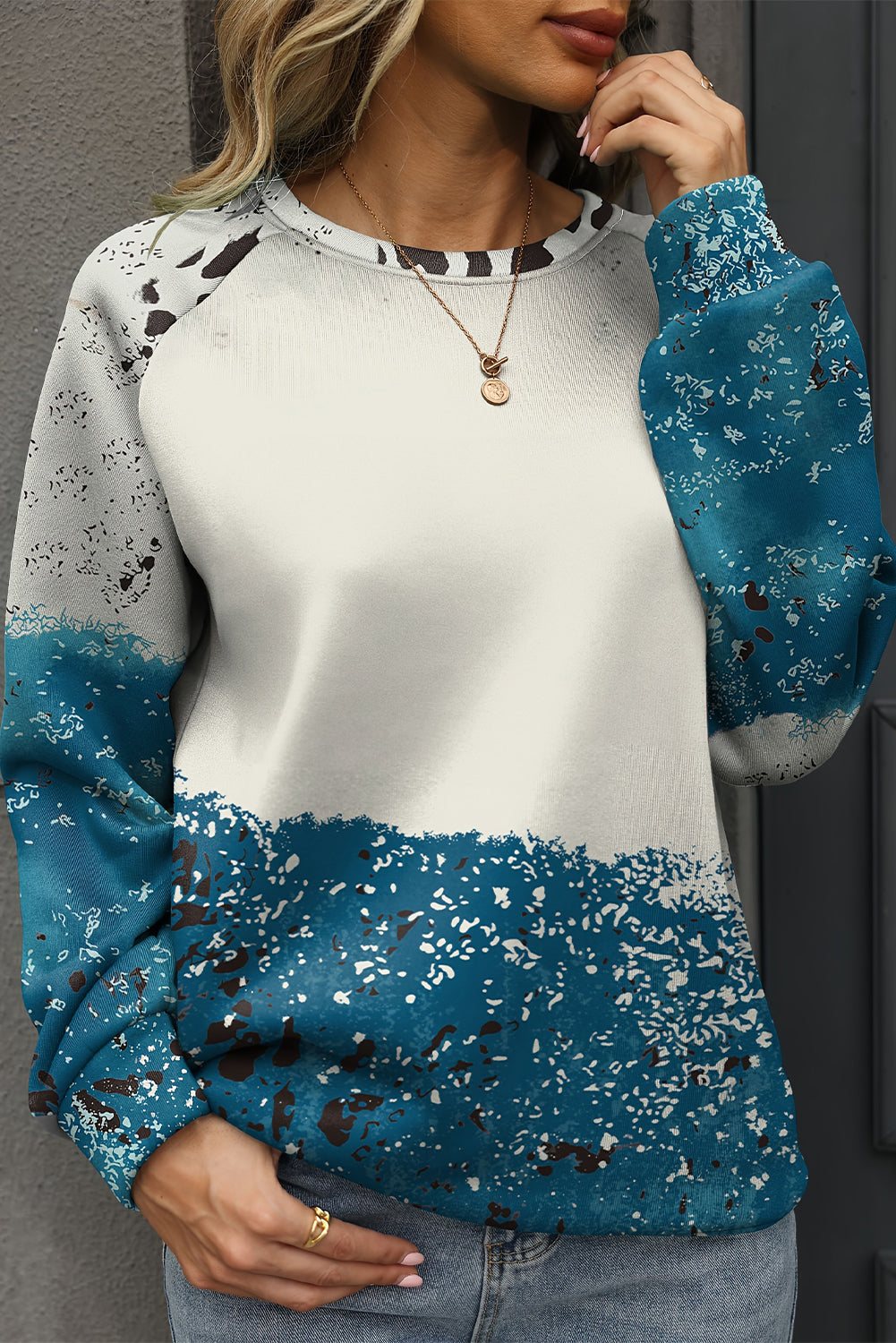 Tie-Dye Cow Color Block Pullover Sweatshirt