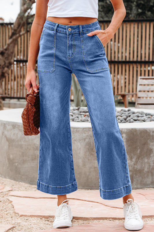 Cropped High Rise Wide Leg Jeans