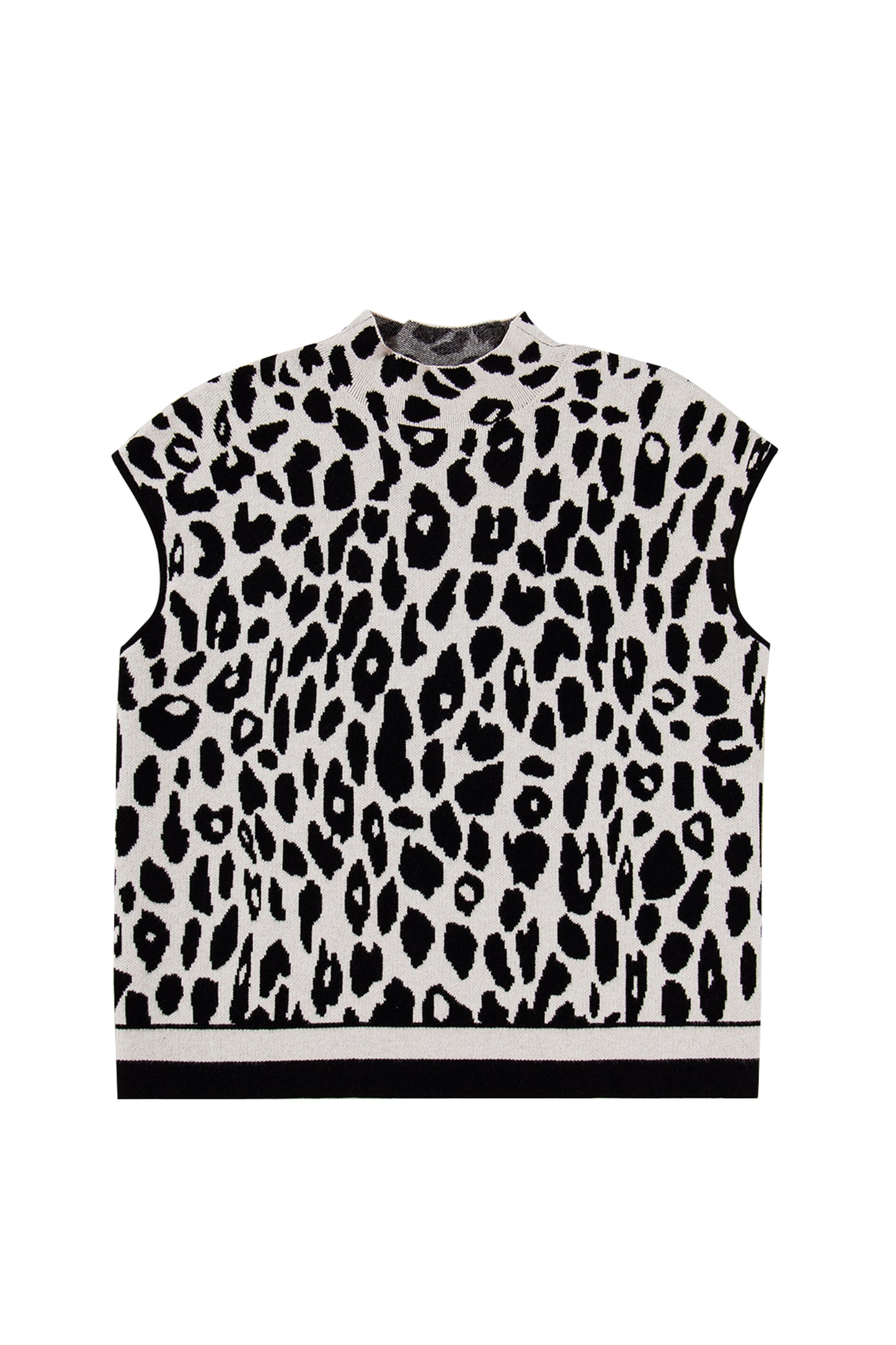 Leopard Print Plus-Size High Neck Short Sleeve Knit Top