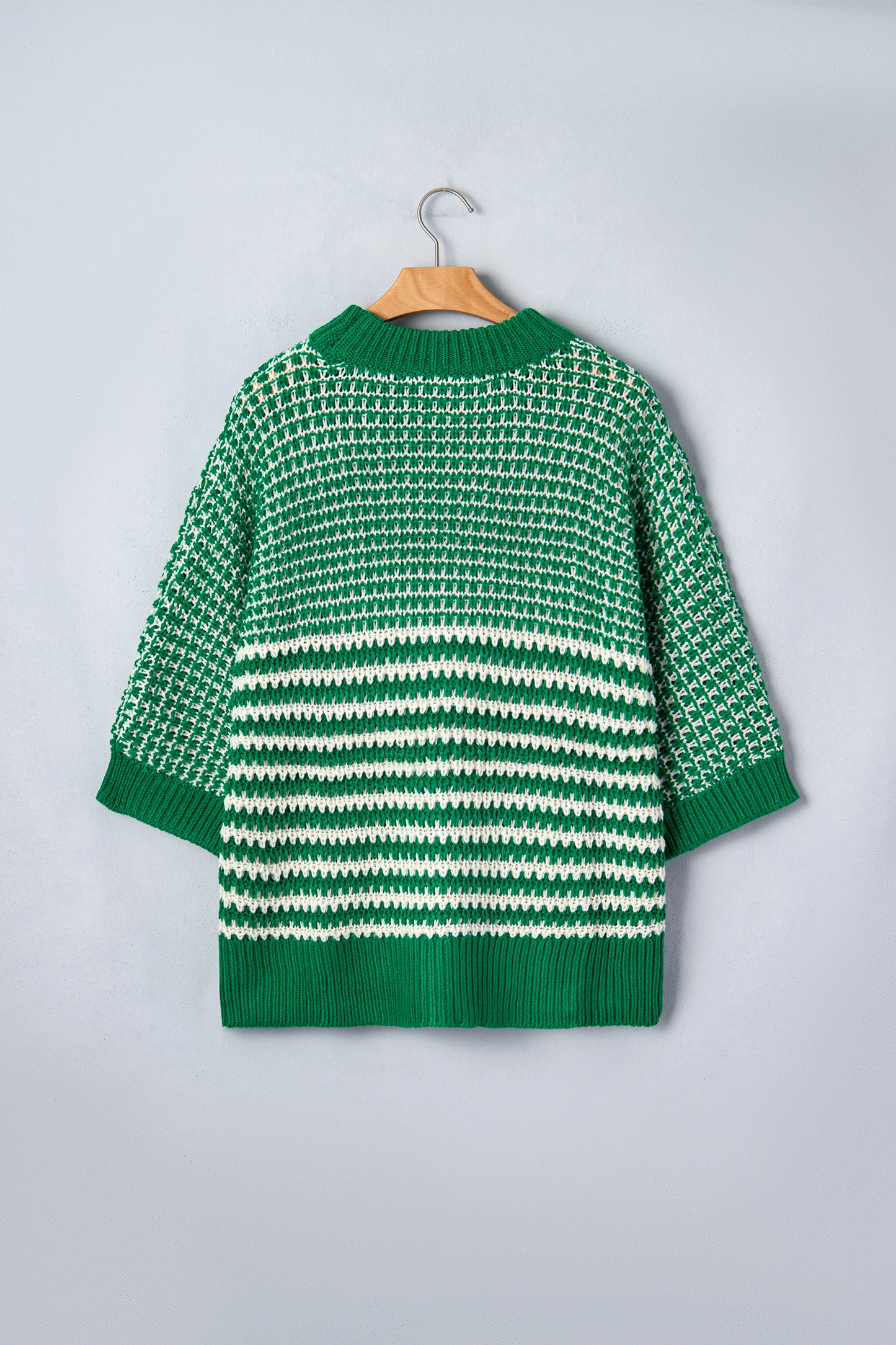 Striped 3/4 Draped Sleeve Slouchy Knitted Top