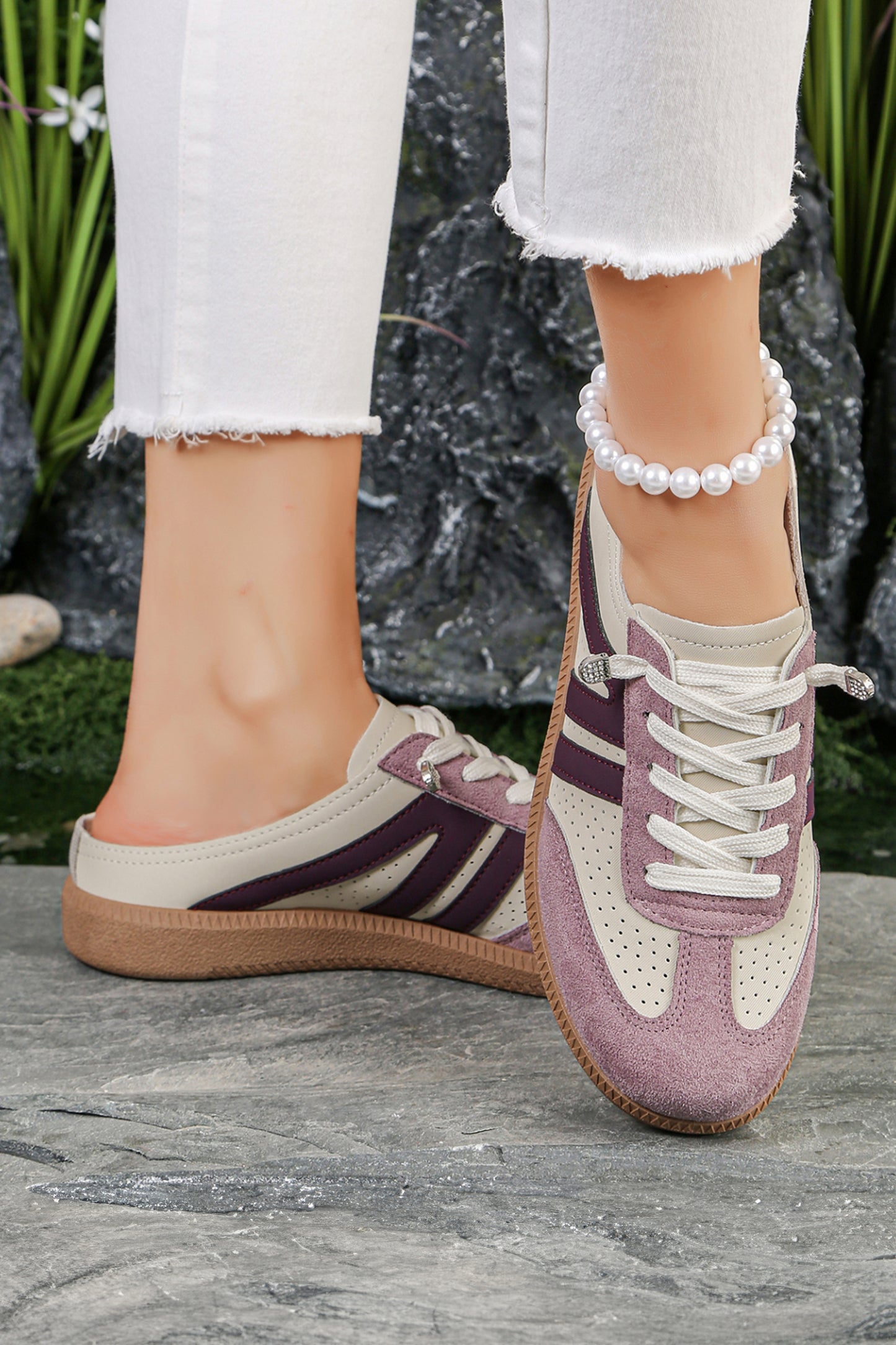 Pink Eyelet Faux Leather Patchwork Color Pop Sneakers