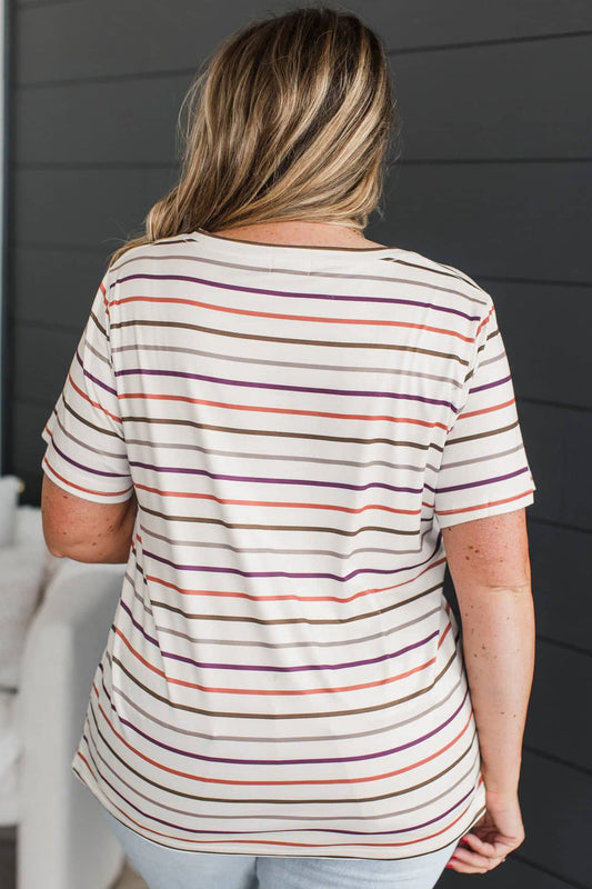 Striped V-Neck Casual Plus-Size Tee