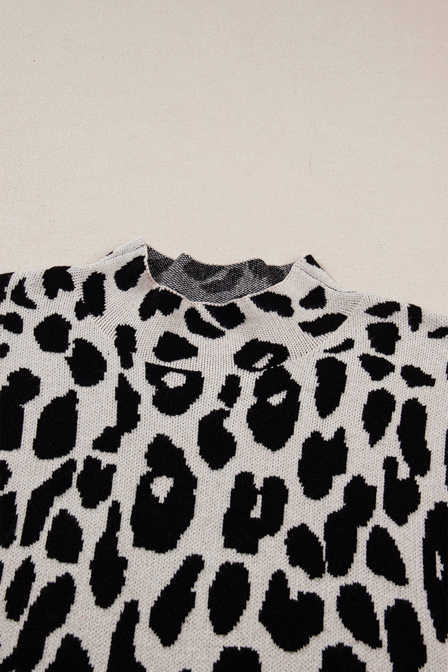 Leopard Print Plus-Size High Neck Short Sleeve Knit Top