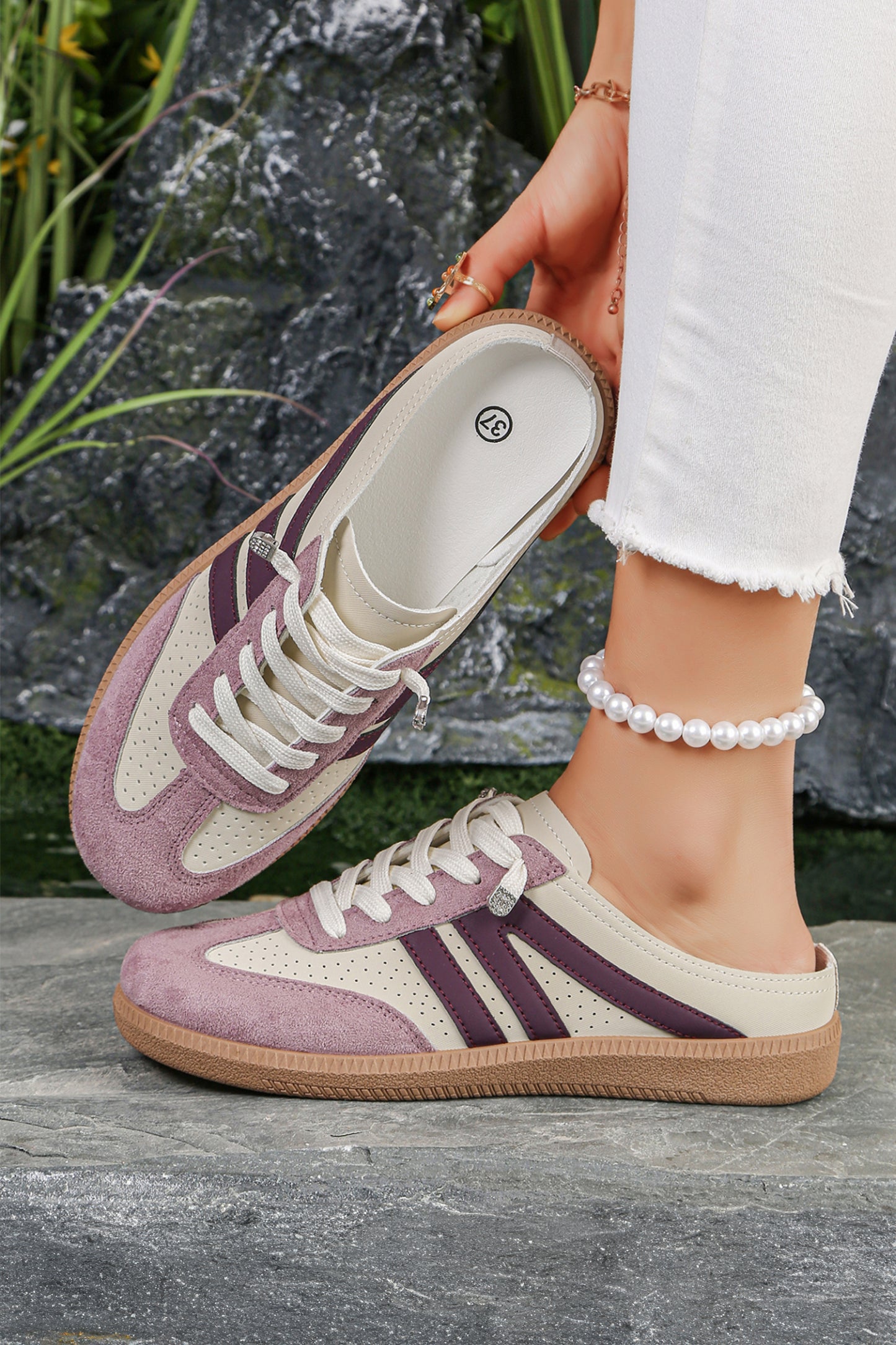 Pink Eyelet Faux Leather Patchwork Color Pop Sneakers