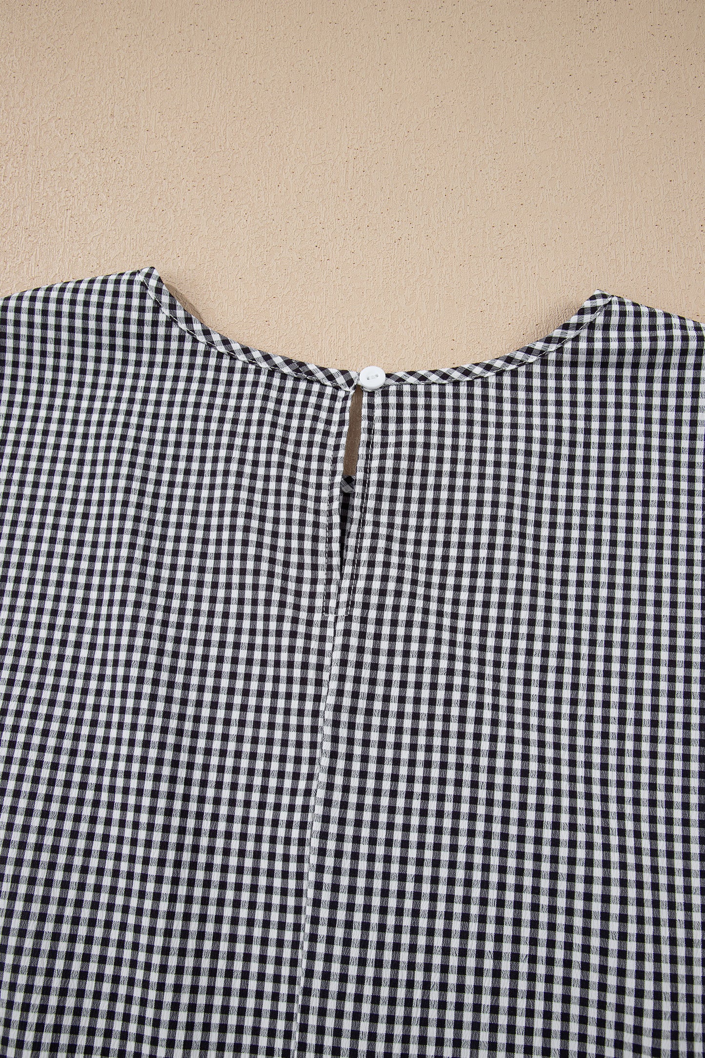 Black Plus-Size Plaid Bow Decor Bell Sleeve Round Neck Top