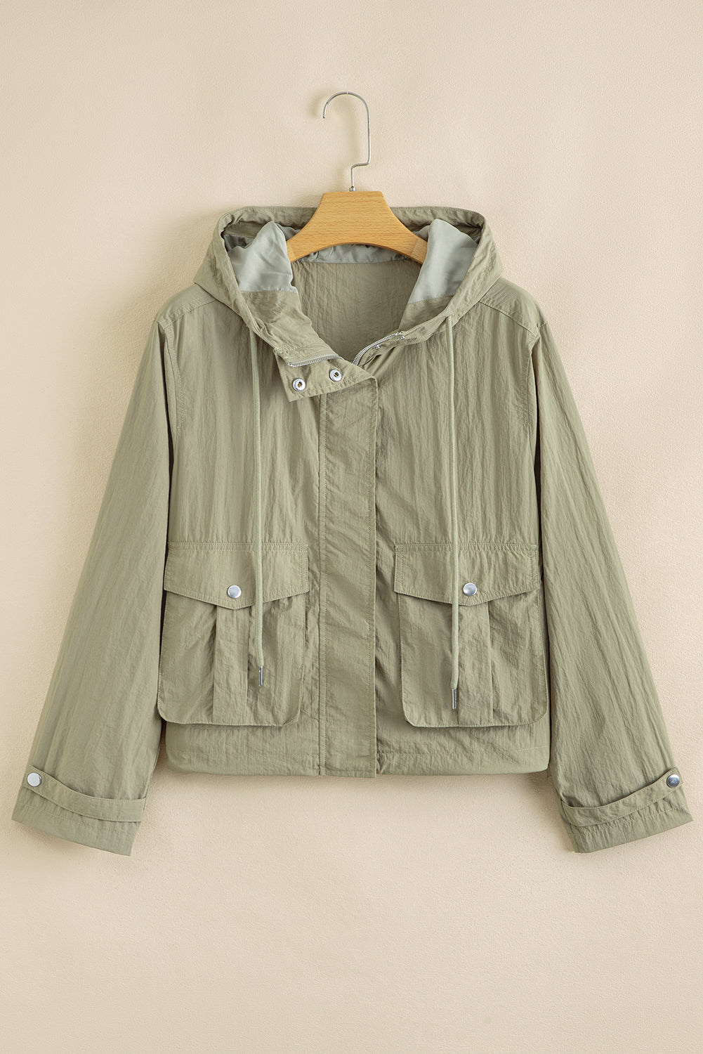 Zipped Pocket Cropped Hooded Utility Jacket