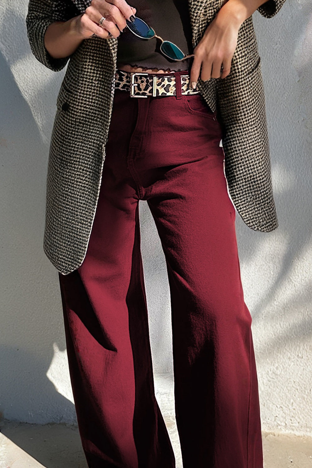 Loose Straight High-Waist Solid Color Jeans