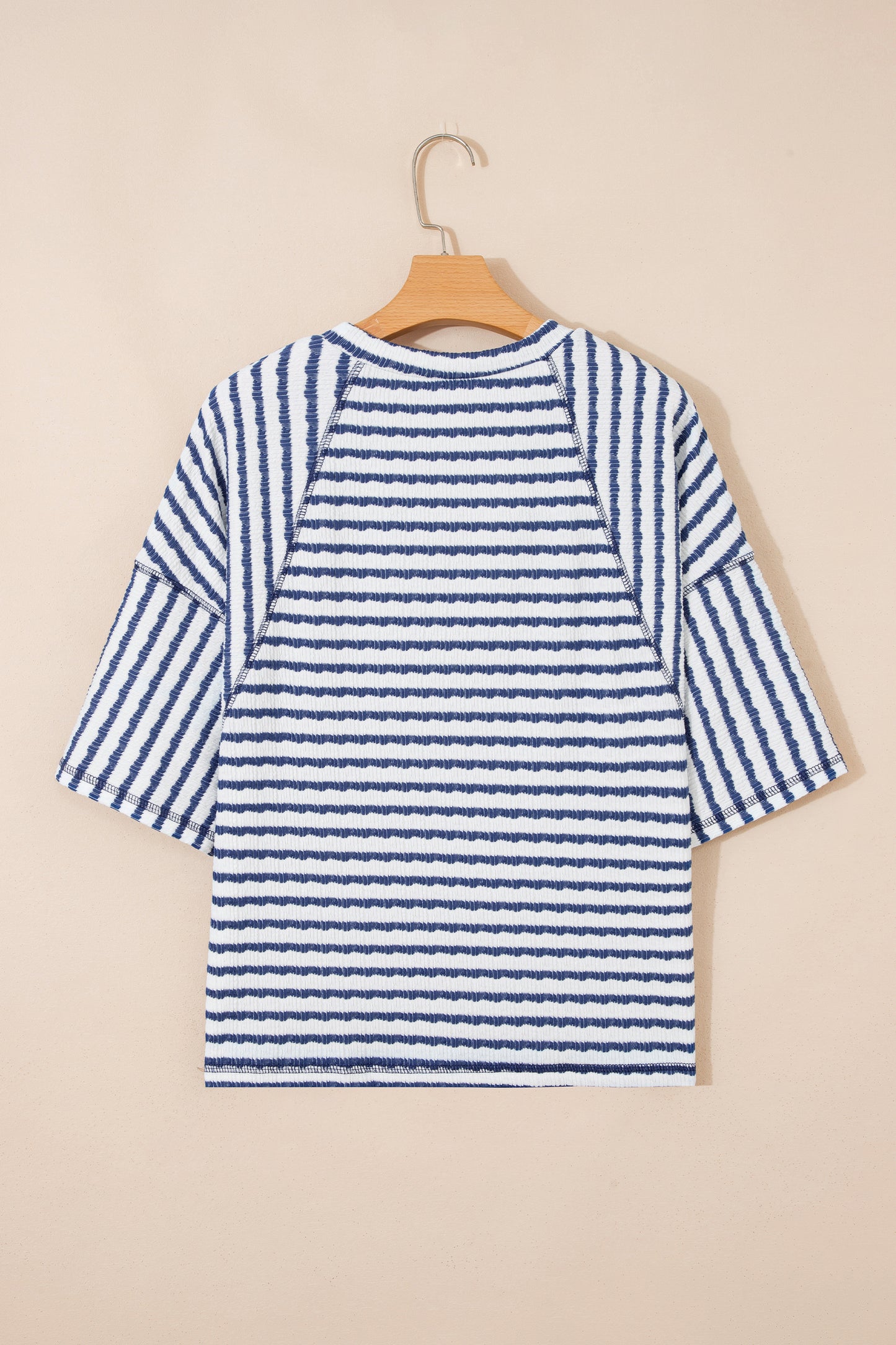Textured Knit Split-Hem Half Sleeve Loose Top