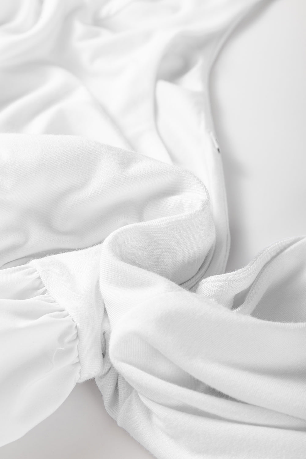 White U-Neck Long Sleeve Bubble Hem Top