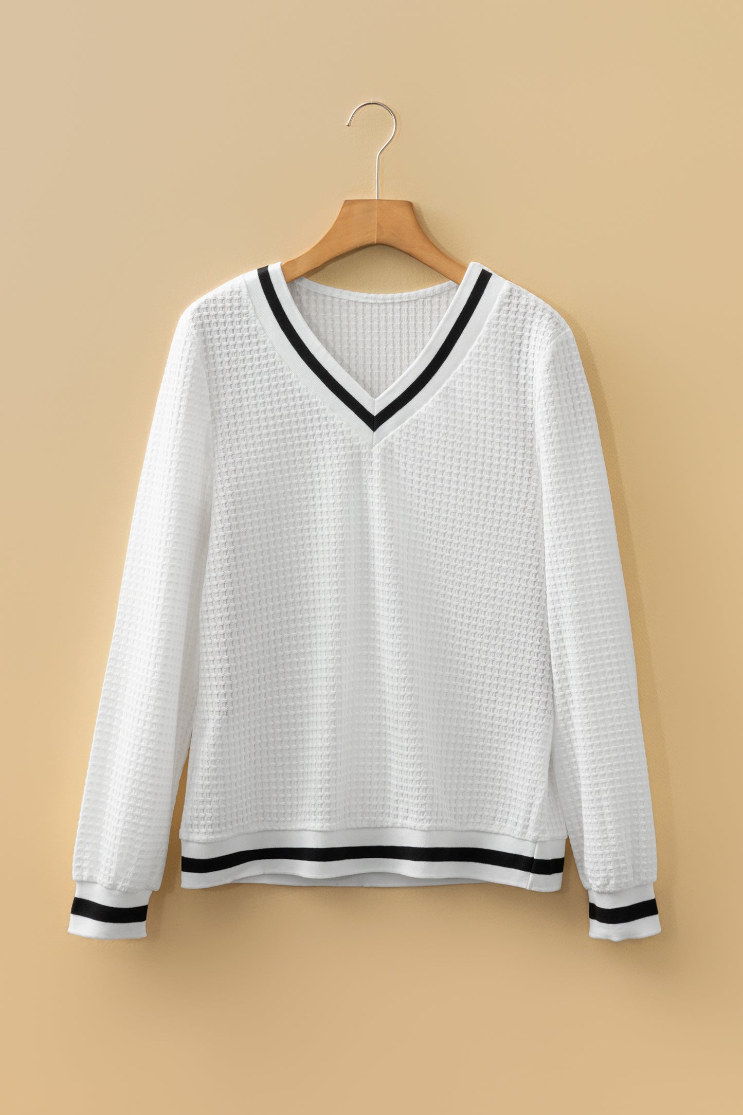 Textured Knit V-Neck Waffle Top