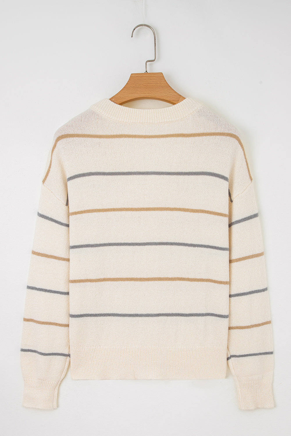 Striped Buttoned Front V-Neck Drop Shoulder Cardigan