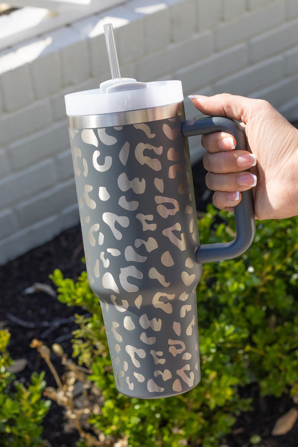 Gray Leopard Print 40OZ/1,2lt Stainless Steel Portable Cup with Handle