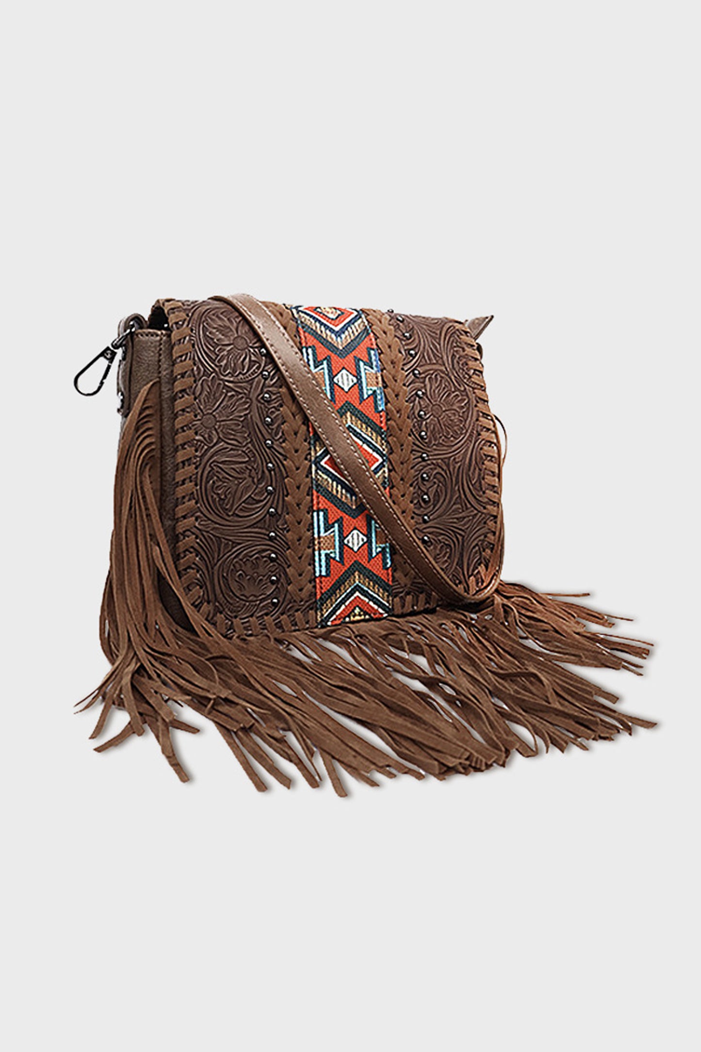 Coffee Western Aztec Bohemian Tassel Faux Leather Bag