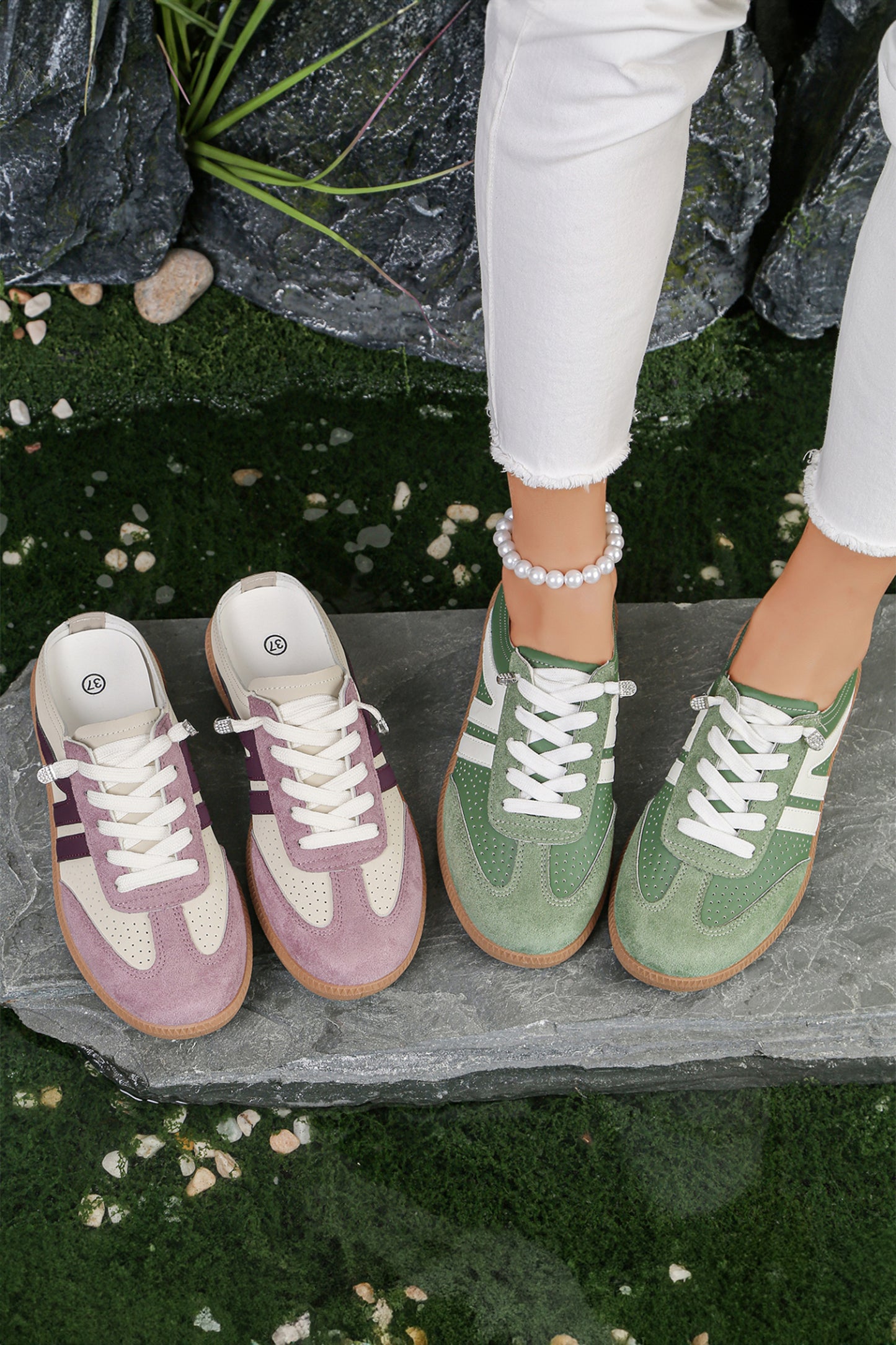 Pink Eyelet Faux Leather Patchwork Color Pop Sneakers