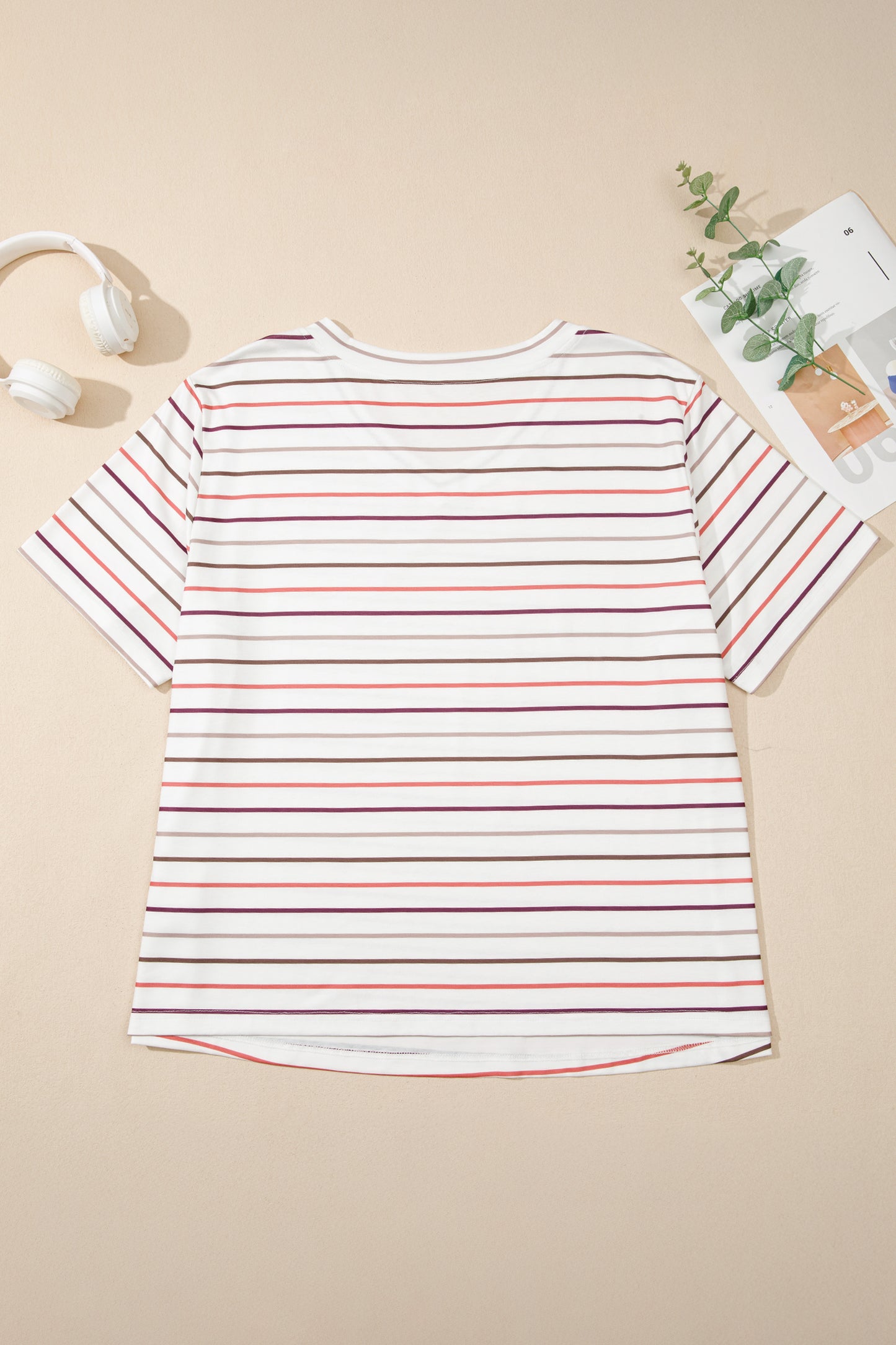 Striped V-Neck Casual Plus-Size Tee