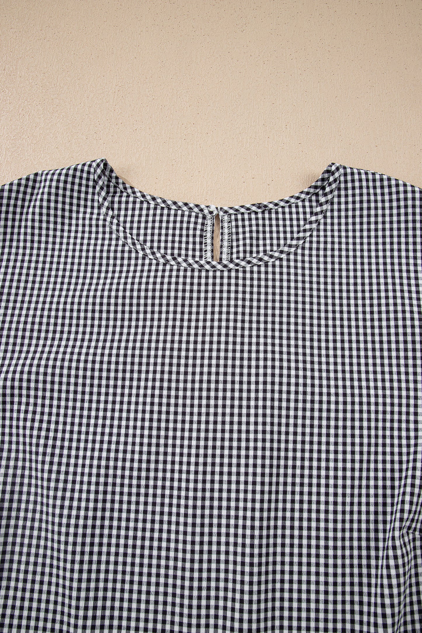 Black Plus-Size Plaid Bow Decor Bell Sleeve Round Neck Top