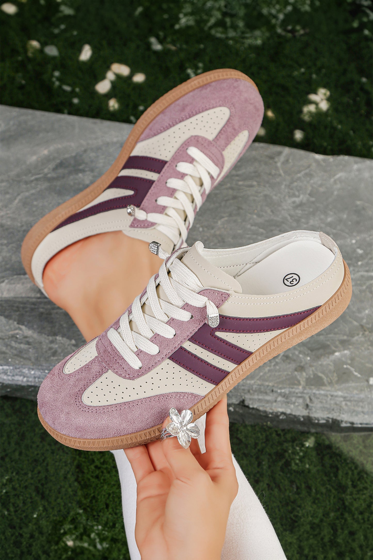 Pink Eyelet Faux Leather Patchwork Color Pop Sneakers