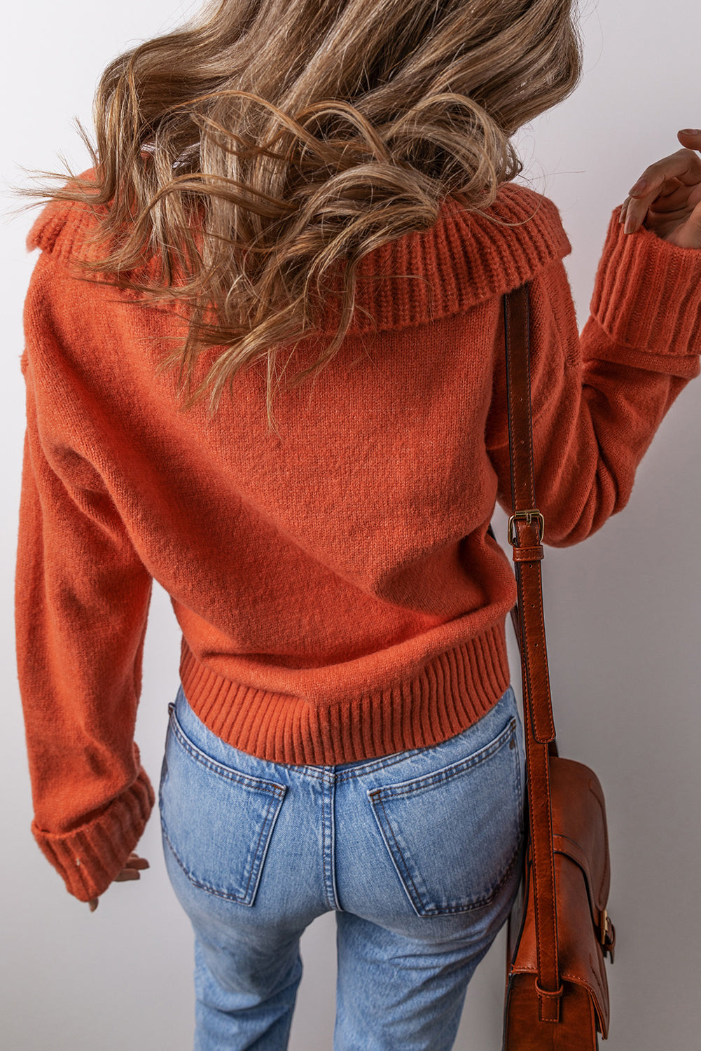 Collared V-Neck Ribbed Edge Sexy Elegant Sweater