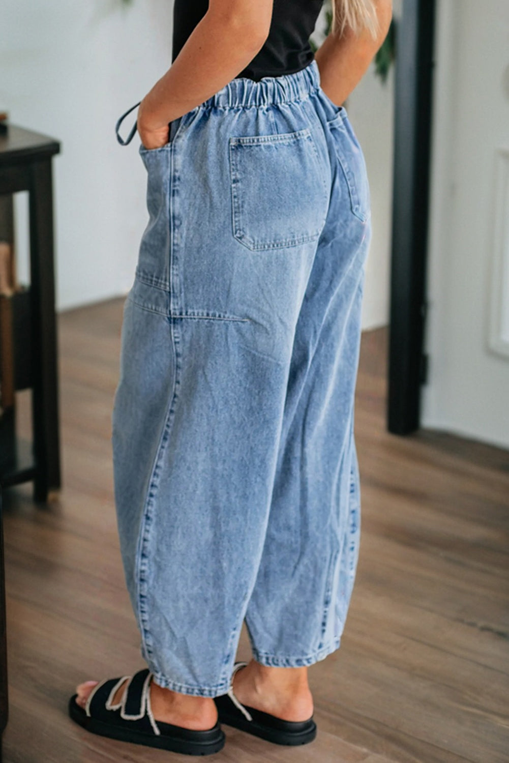Large Patch Pocket Drawstring Paperbag Waist Barrel Jeans