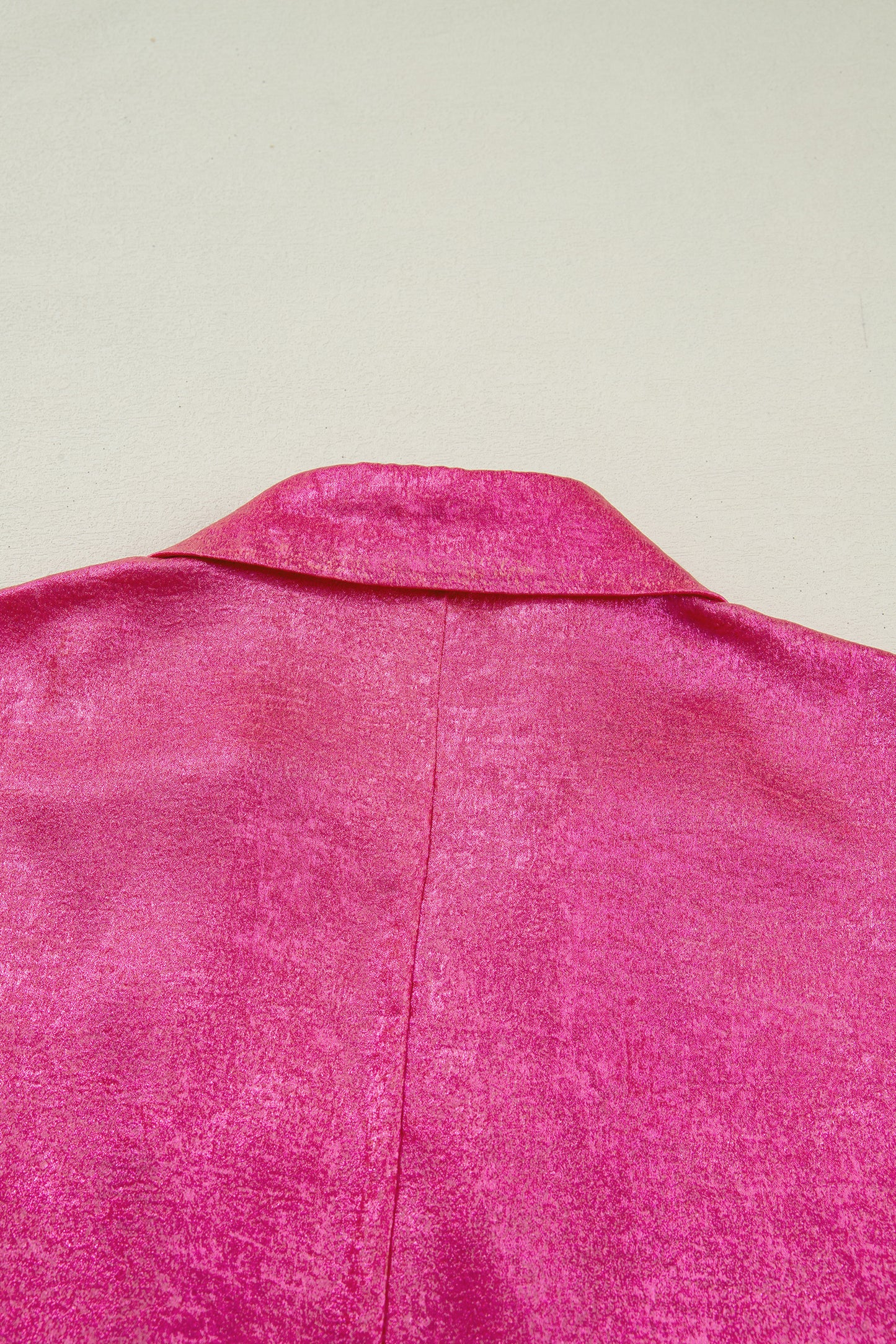 Strawberry Pink Collared V-Neck Half Sleeve Metallic Top