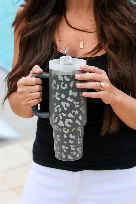 Gray Leopard Print 40OZ/1,2lt Stainless Steel Portable Cup with Handle