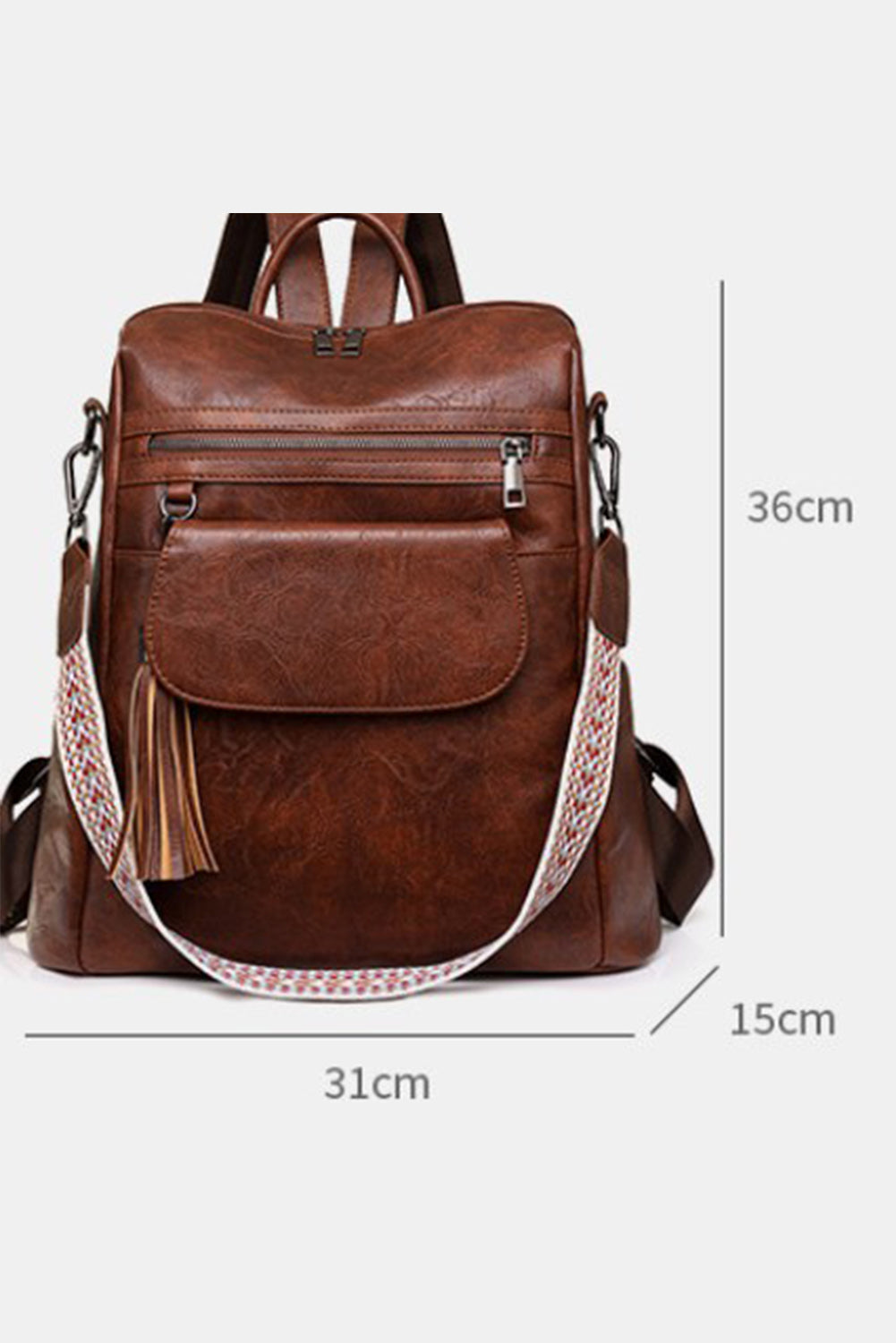 Dark Brown Tassel Decor Retro Faux Leather Backpack